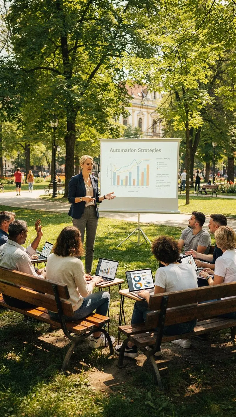 Imagine a diagram illustrating step-by-step automation in business workflows with clear icons.